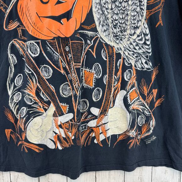 VTG Kittens Black Halloween Pumpkin Scarecrow Tee USA Plus One Size Oversized - Picture 7 of 16